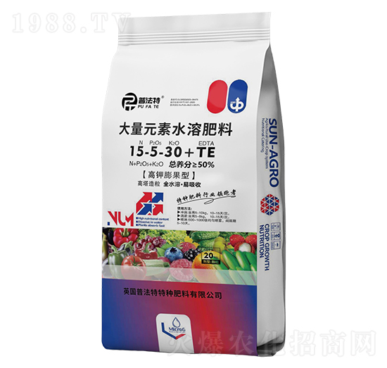 高鉀膨果型大量元素水溶肥料15-5-30+TE-普法特